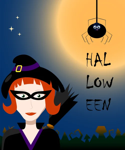 Ilustración de Halloween con bruja. Dibujo vectorial para el festival de otoño . — Vector de stock