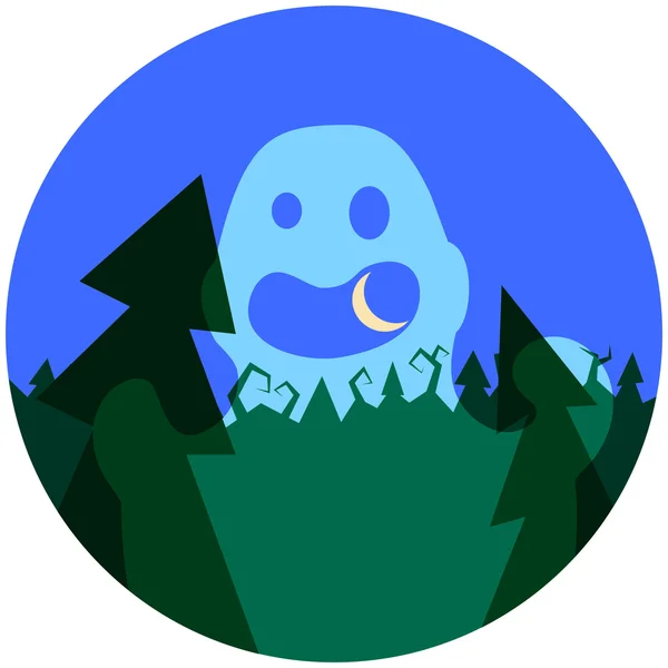 Spooky ghost in the forest. Halloween vector illustration with cartoon style character. — Stock Vector