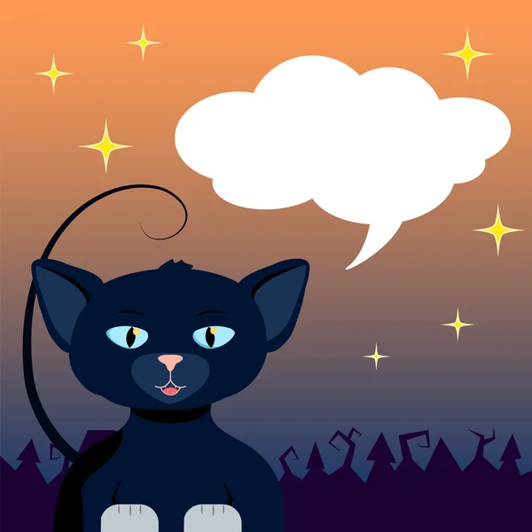 Halloween ilustración con gato negro y lugar de texto . — Vector de stock