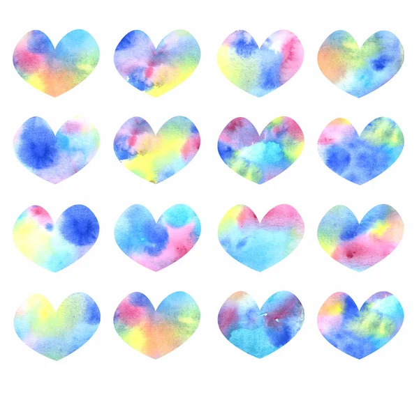 Watercolor hearts clip art, hand-painted multicolored wash out — Stock Photo, Image