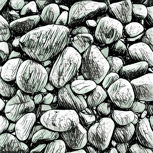 Ilustración monocromática de piedras en la playa, imagen en blanco y negro —  Fotos de Stock