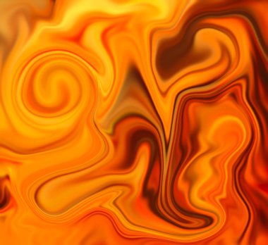 Altın kafes sıvı yüzey dijital illüstrasyon. Sıvı metal doku ile portakal altın boya damlar.