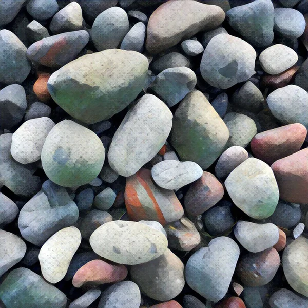 Fundo de pedra com pedras coloridas redondas da praia do mar. Ilustração digital em estilo de pintura . — Fotografia de Stock