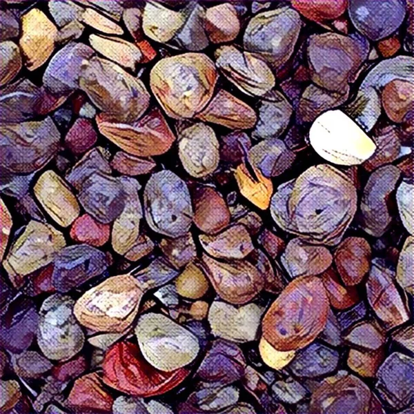 Kieselgrund mit runden Kieselsteinen vom Meeresstrand. Digitale Illustration in der Herbst-Farbpalette. — Stockfoto