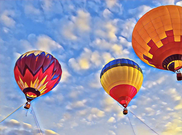 Luftballon fliegt in den blauen Himmel. Heißluftballons Festival Vintage Card Vorlage. — Stockfoto