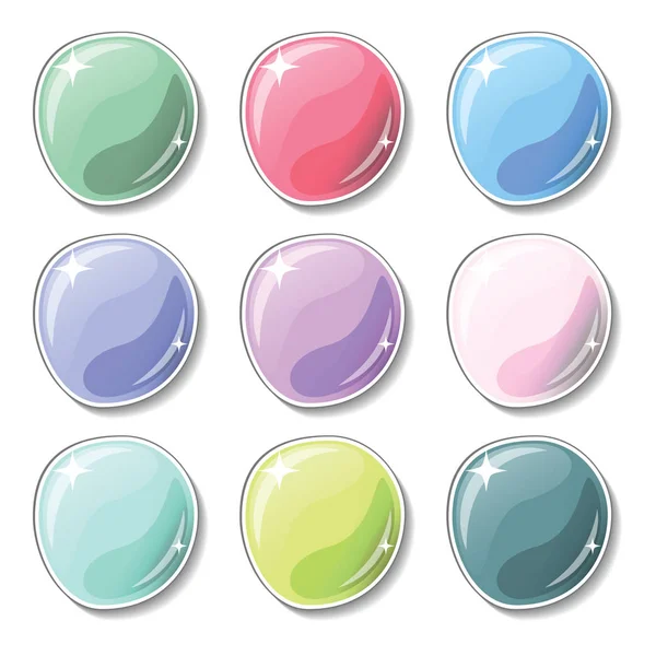 Candy colored buttons with glass surface effect. Blank vector buttons set for web design or game graphic. — Stock Vector