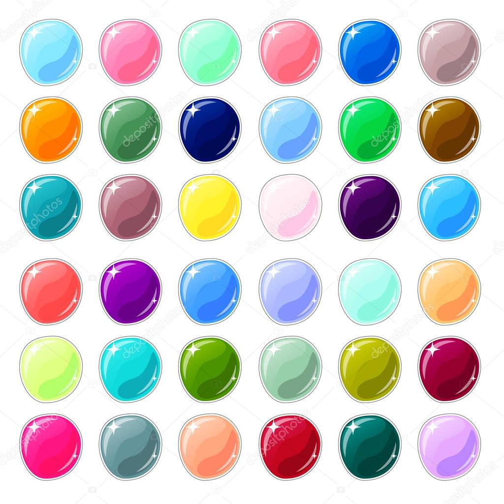 Multicolored glass buttons on white background. Blank vector buttons for web design or game graphic.