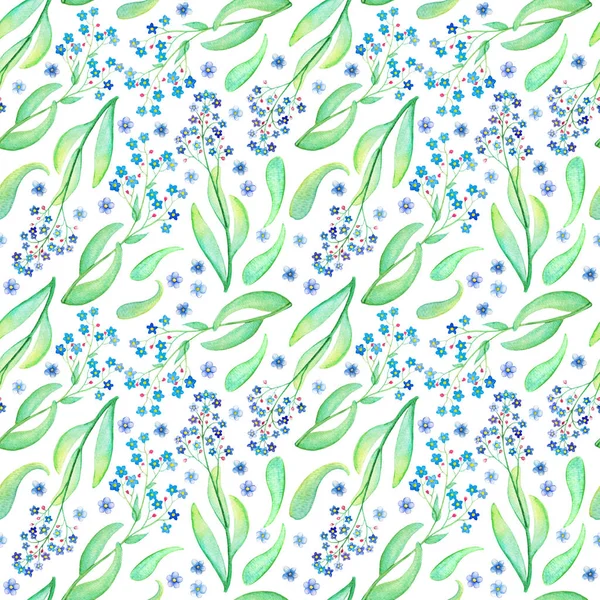 Kék virág varrat nélküli mintát. Kézzel festett akvarell virágos illusztráció. — Stock Fotó