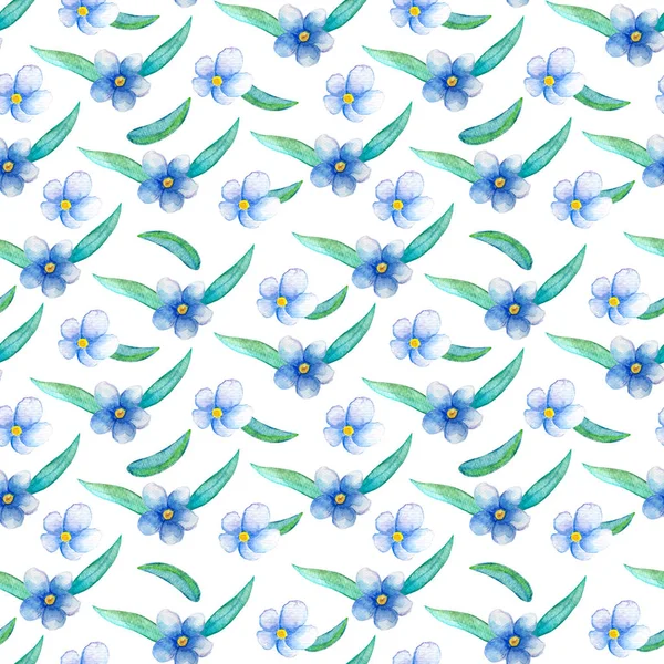 블루 꽃 원활한 패턴입니다. 손-그린 수채화 꽃 그림. — 스톡 사진