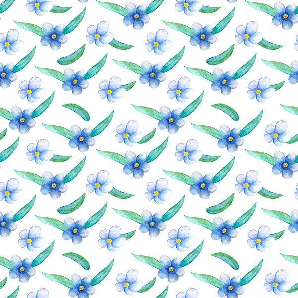 Blue flower seamless pattern. Hand-painted watercolor floral illustration.