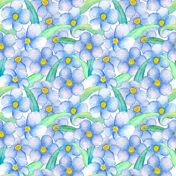 Blue flower seamless pattern. Hand-painted watercolor floral illustration.