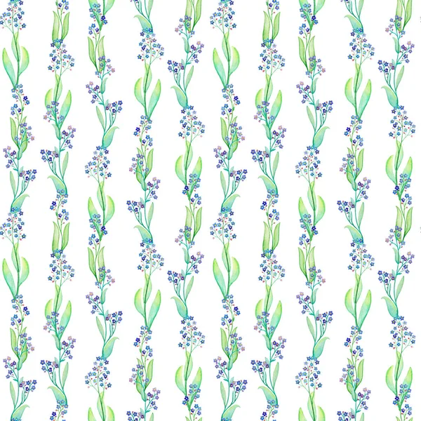 Kék virág varrat nélküli mintát. Akvarell botanikai illusztráció. — Stock Fotó