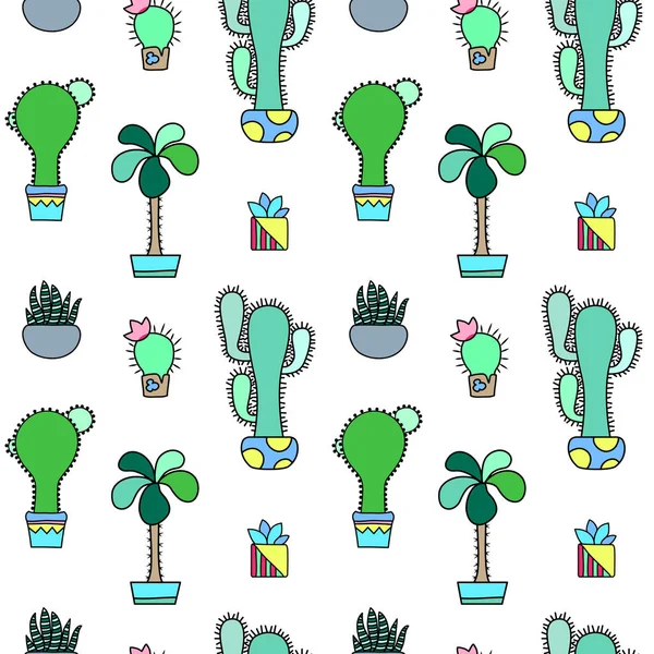 Vector de cactus verde patrón sin costura sobre fondo blanco . — Vector de stock