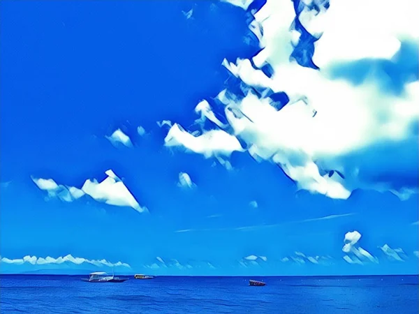 Illustration Numérique Paysage Marin Avec Ciel Bleu Nuage Duveteux Vue — Photo