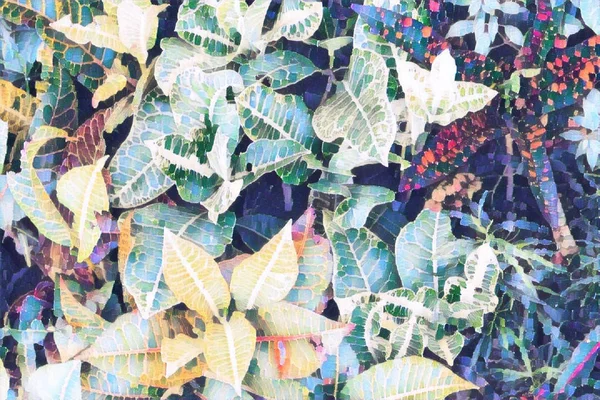 Widok Góry Tropikalny Liść Niebieski Żółty Liść Egzotyczny Ogród Cyfrowy — Zdjęcie stockowe