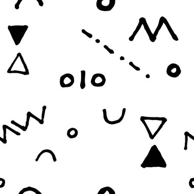 Siyah ve beyaz doodle sorunsuz vektör desen. Karalanmış üçgenler Yazdır.
