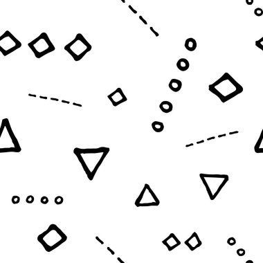 Siyah ve beyaz doodle sorunsuz vektör desen. Karalanmış şekiller Yazdır.