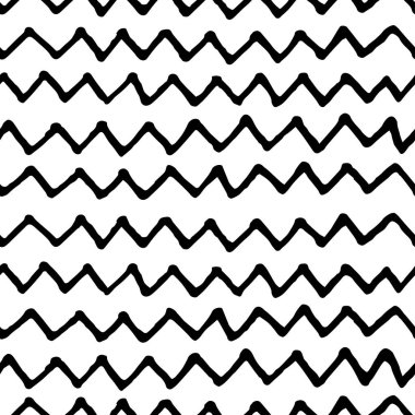 Siyah ve beyaz doodle sorunsuz vektör desen. Zikzak karalanmış Yazdır
