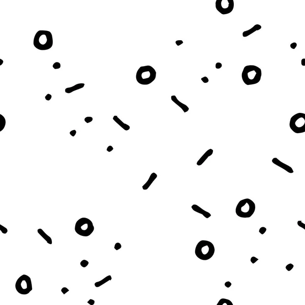 Черно-белые каракули бесшовный векторный рисунок. Точки и линии начертанная печать . — стоковый вектор