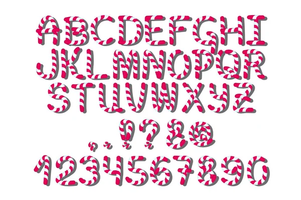 Біла червона цукерка векторний алфавіт з літерами, цифрами та знаками пунктуації . — стоковий вектор