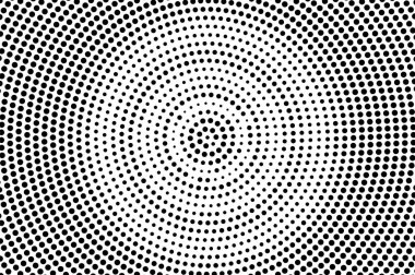 Siyah ve beyaz noktalı yarım ton. Yarım ton vektör arka plan. Ortalanmış daire Noktalı Gradyan. Soyut tek renkli şablonu. Saydam arka plan üzerinde siyah mürekkep nokta. Pop art dotwork. Retro tasarımı etkisi