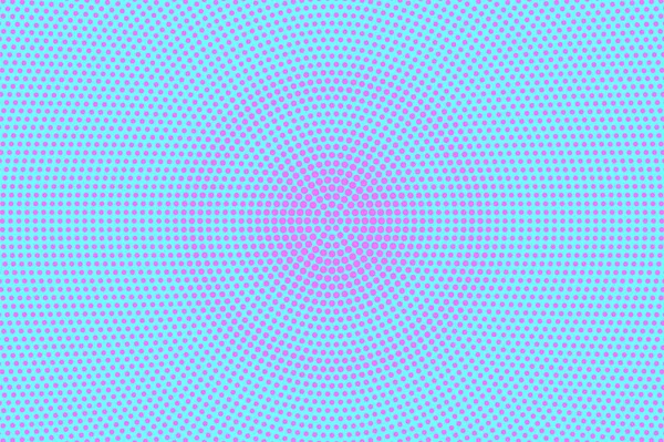 Синій рожевий пунктирний напівтон. Щільний радіальний пунктирний градієнт. Напівтонний векторний фон . — стоковий вектор