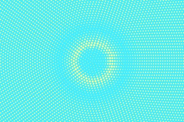 Turkuaz sarı noktalı yarım ton. Radyal yuvarlak Noktalı Gradyan. Yarım ton vektör arka plan.