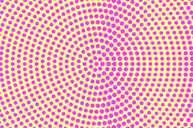 Sarı pembe noktalı yarım ton. Yuvarlak daire Noktalı Gradyan. Yarım ton vektör arka plan.