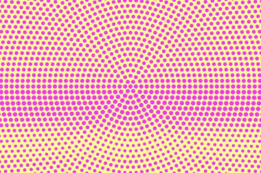 Sarı pembe noktalı yarım ton. Radyal sık Noktalı Gradyan. Yarım ton vektör arka plan.
