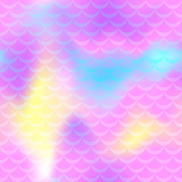 Roze blauw geel zeemeermin schaal vector achtergrond. Pastel iriserende achtergrond. Vis schaal patroon. — Stockvector