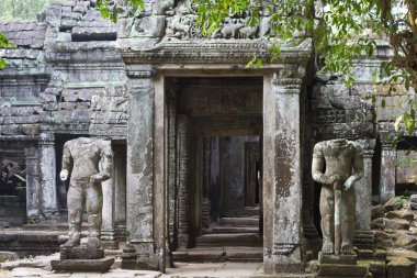 Antik taş oyma, Siem Reap, Kamboçya Preah Khan Tapınağı kalıntıları.