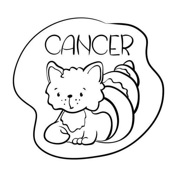 Kanker astrologische dierenriem teken met schattige kat karakter. Kanker vector illustratie op witte achtergrond — Stockvector