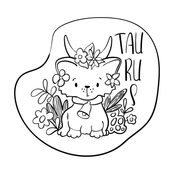 Taurus asztrológiai állatöv jel aranyos macska karakter. Taurus vektor illusztráció fehér háttér. — Stock Vector
