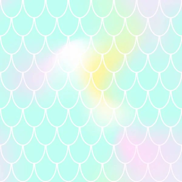 Mermaid seamless pattern on pastel blurred background. Fish scale pattern tile. Mint and pink abstract print — Stock Vector