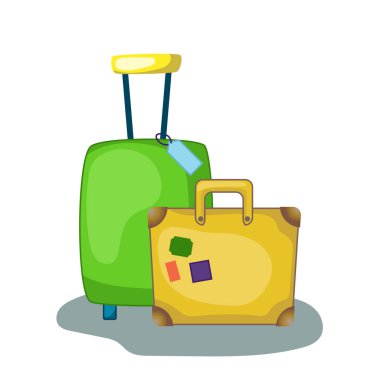 Beyaz arka planda modern ve retro çanta vektör çizimi. Seyahat çantası ikonu. Yaz gezgini valizleri