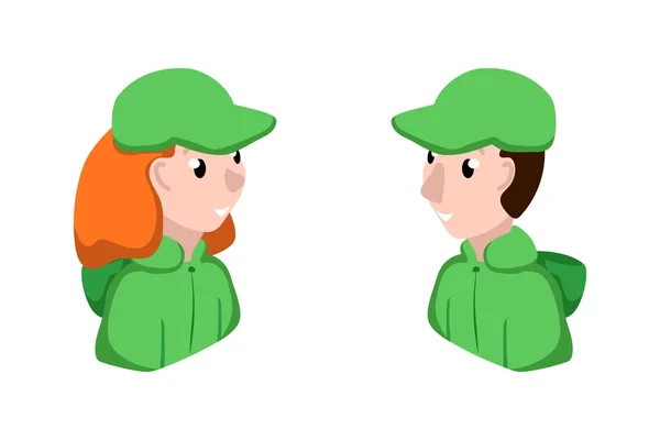 Férfi és női szolgálati asszisztens vagy segítő egységes vektor karakter fehér háttér. Online támogatás gender avatar — Stock Vector