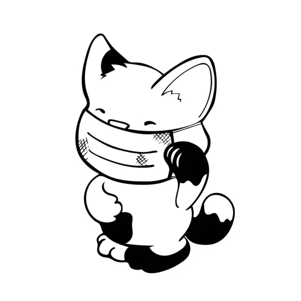 Chińska figurka kota w medycznej masce ochronnej, ilustracja wektora na białym tle. Chiński koronawirus — Wektor stockowy