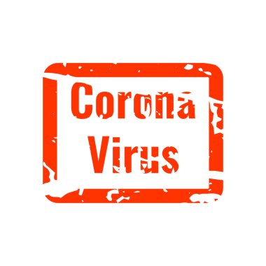 Kirmizi karede pis dokuya sahip Coronavirus hastalığı ismi. Beyaz arka planda sıkıntılı pul vektör çizimi. COVID veya 2019-nCoV salgını. Roman gribi kırmızı tabelası. Çatlak simge Corona Virüsü