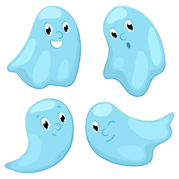 Conjunto Personagens Fantasmas Giros Amigável Ilustração Vetorial Fantasma Fundo Branco — Vetor de Stock