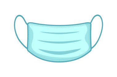 Beyaz arka planda koruyucu tıbbi maske vektör çizimi. Coronavirus salgını kişisel koruması. Soğuk algınlığı sembolü izole edildi. Tıbbi maske çizimi. Doktor sağlık hizmetleri için mavi yüz maskesi