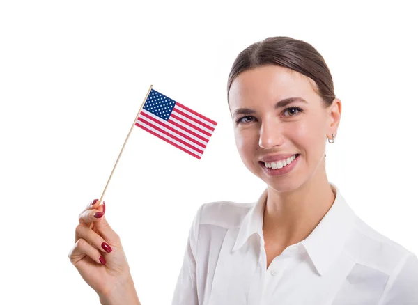Menina com bandeira dos EUA — Fotografia de Stock