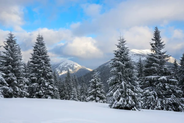 Dramatic winter landscape -  clouds float over the mountains — Stock Photo, Image