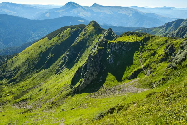 Alpin çayırlar arasında kayalık ridge — Stok fotoğraf