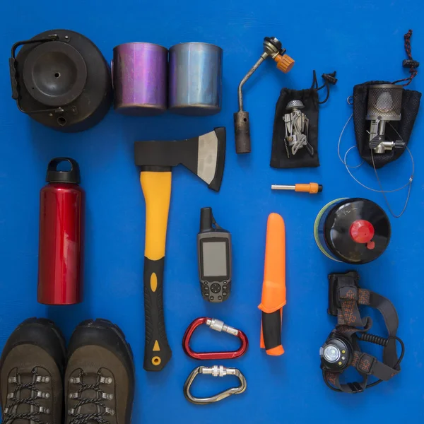 Set of gear for hiking, survival