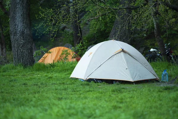 아름 다운 녹색 풀밭에 텐트 — 스톡 사진