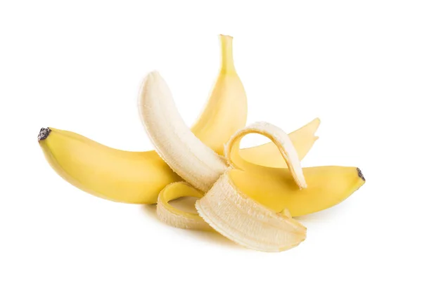 Banana descascada no fundo branco — Fotografia de Stock