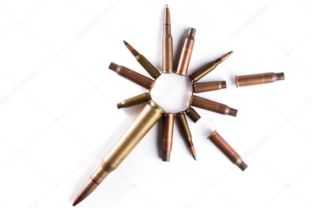 Bullets and shells have been laid out in a circle