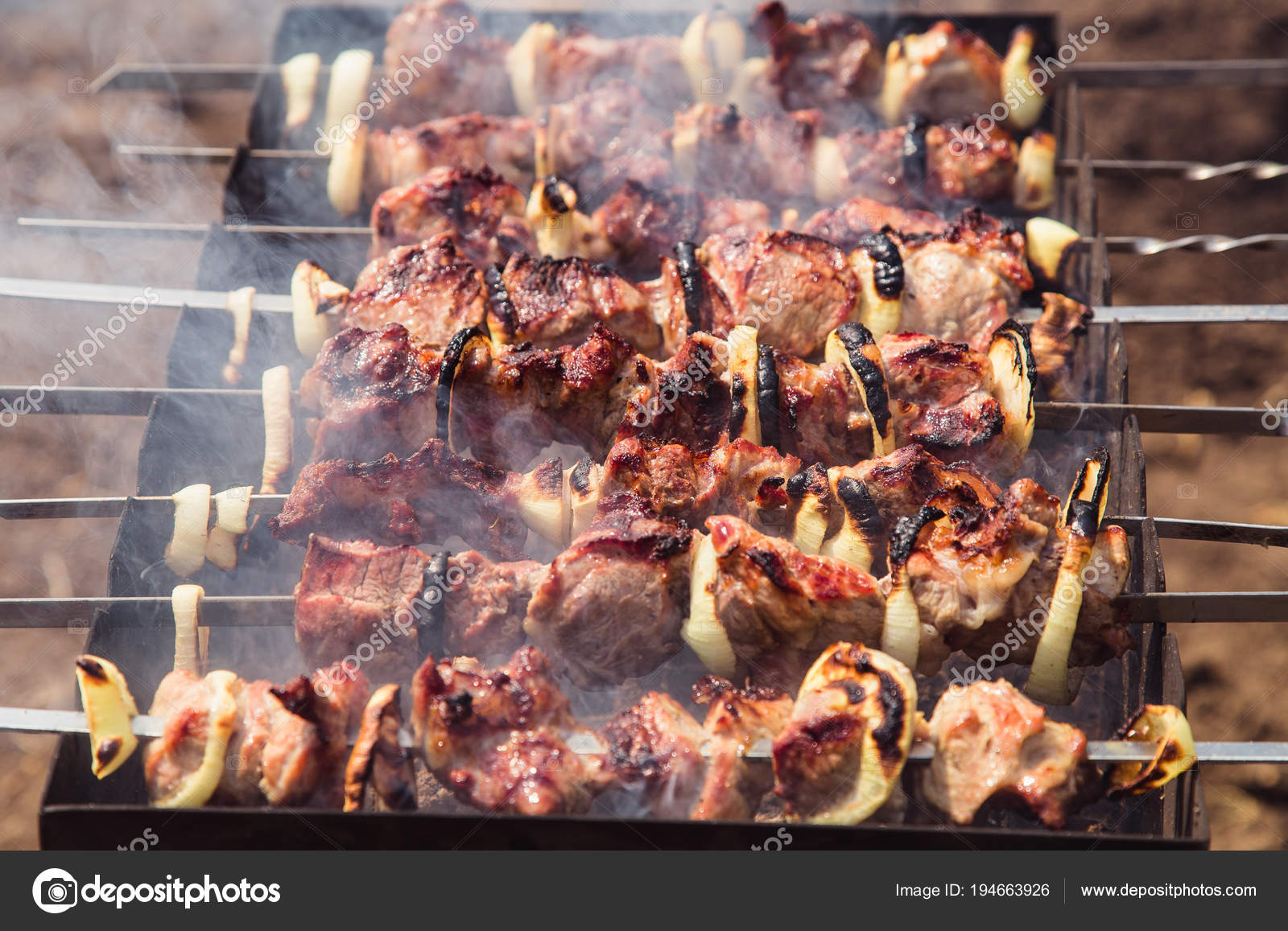 Cooking Meat Fire Shish Kebab Grill Close — Stock Photo © 1odinmig