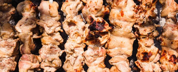 Marinerad Kyckling Kabobs Matlagning Kött Elden Ovanifrån — Stockfoto