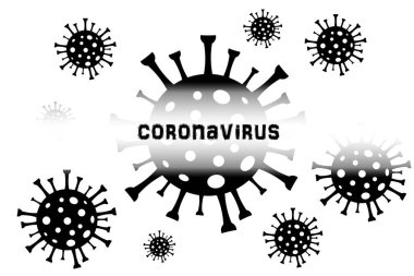 Merlekula Coronavirus mikroskop altında. Covid-19 'un dağıtımı. Siyah beyaz çizim. Coronavirus tehlikesi ve halk sağlığı risk hastalığı ve grip salgını.